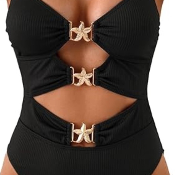 Women's V-Neck Gold
Starfish Underwire One-Piece Swimsuit pool cruise sea NWOT - Picture 2 of 9